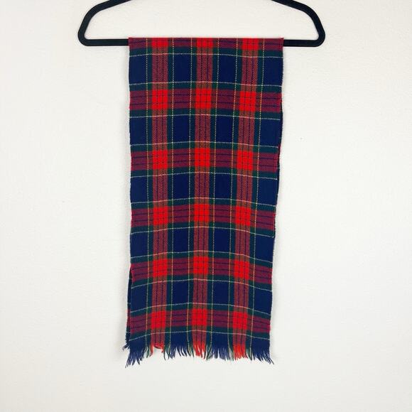 Vintage Glentex Scarf Mens Zephyr Wool Plaid Blue Red Fringe Tartan 11x48 - Picture 4 of 5